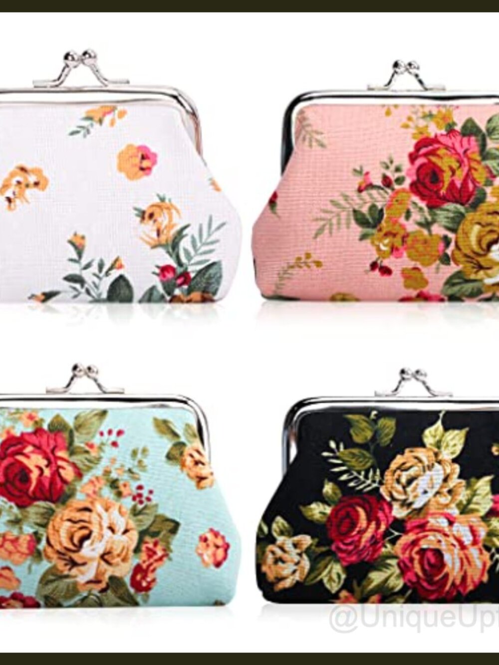Floral Canvas Kiss Lock Coin Purse Set Small Vintage Clasp Wallet
